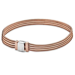 925 Silver Rose Moments Snake Chain Ball Clasp Bracelet Bangle
