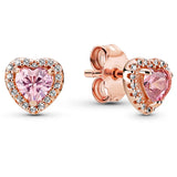 925 Silver Rose Sparkling Elevated Heart Earring With Pink Crystal