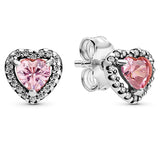 925 Silver Rose Sparkling Heart Earring Pink Crystal Women DIY Jewelry