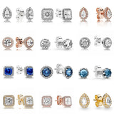 925 Silver Rose Elegant Crystal Stud Earrings Wedding Gift