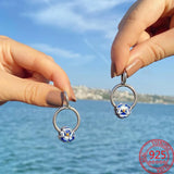 925 Sterling Silver Round Hoop Drop Earrings Diamond Girl Earrings