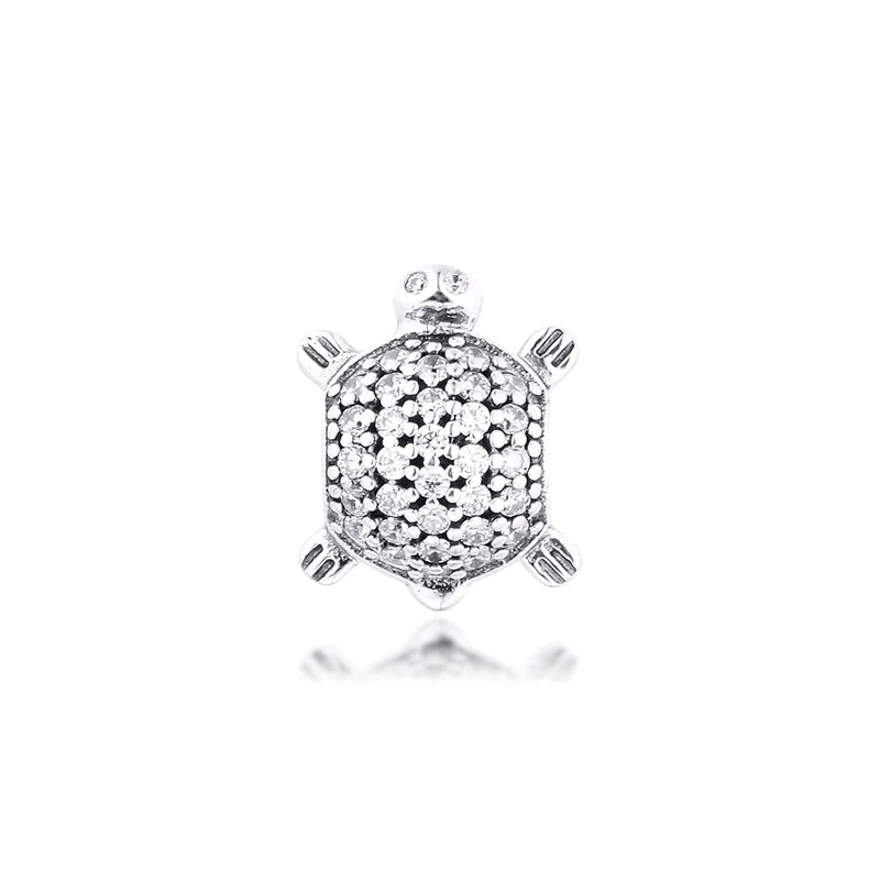 925 Silver Sea Turtle Charm CZ Tortoise Beads DIY Jewelry Fits Bracelets