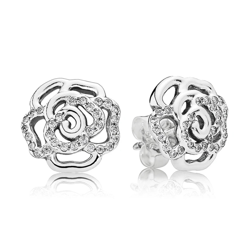 925 Silver Rose Stud Earrings For Women