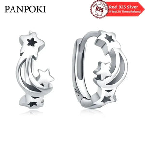 925 Silver Stars & Moons Hoop Earrings with Zircon for Women