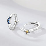 925 Silver Stars & Moons Hoop Earrings with Zircon for Women
