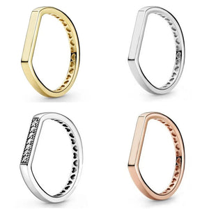 925 Silver Signature Bar Crystal Ring for Women Wedding Party Europe Jewelry