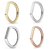 925 Silver Signature Bar Crystal Ring for Women Wedding Party Europe Jewelry