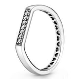 925 Silver Signature Bar Crystal Ring for Women Wedding Party Europe Jewelry