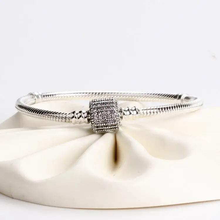 925 Silver Signature Clasp Crystal Snake Pan Bracelet Bangle Women Jewelry