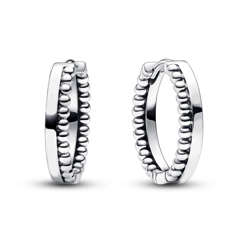 925 Silver Logo & Beads Hoop Earrings Women Gift DIY Jewelry