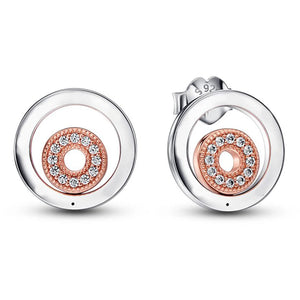 925 Silver Two-tone Logo Circles Stud Earrings Women Gift Jewelry