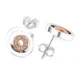 925 Silver Two-tone Logo Circles Stud Earrings Women Gift Jewelry
