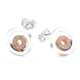 925 Silver Two-tone Logo Circles Stud Earrings Women Gift Jewelry