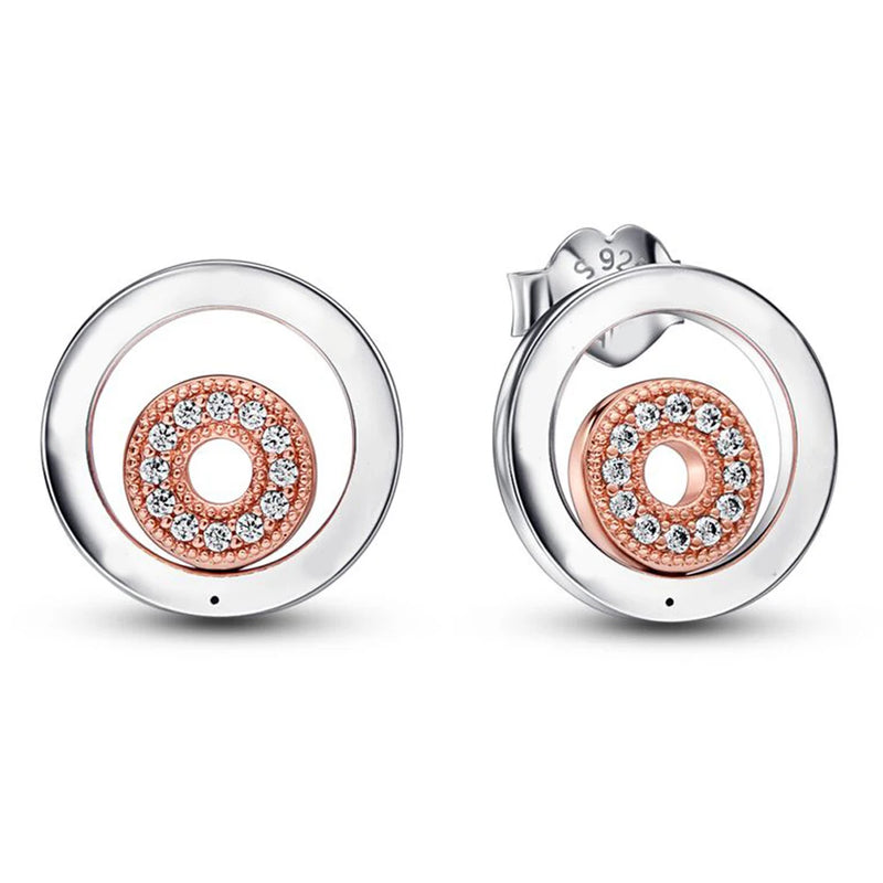 925 Silver Logo Circles Stud Earrings Two-tone Gift DIY Jewelry