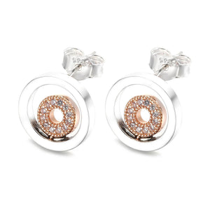 925 Silver Two-tone Logo Circles Stud Earrings Women Gift Jewelry