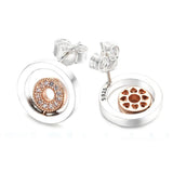 925 Silver Two-tone Logo Circles Stud Earrings Women Gift Jewelry