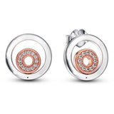 925 Silver Two-tone Logo Circles Stud Earrings Women Gift Jewelry