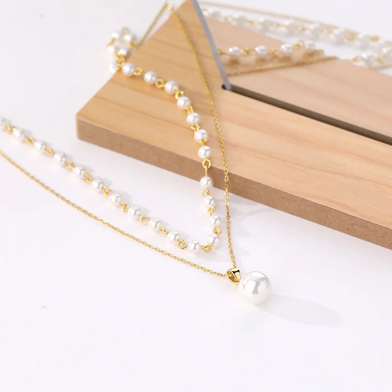925 Silver Pearl Necklace Double-layer Charm Birthday Party Jewelry