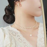 925 Silver Pearl Necklace Double-layer Charm Birthday Party Jewelry