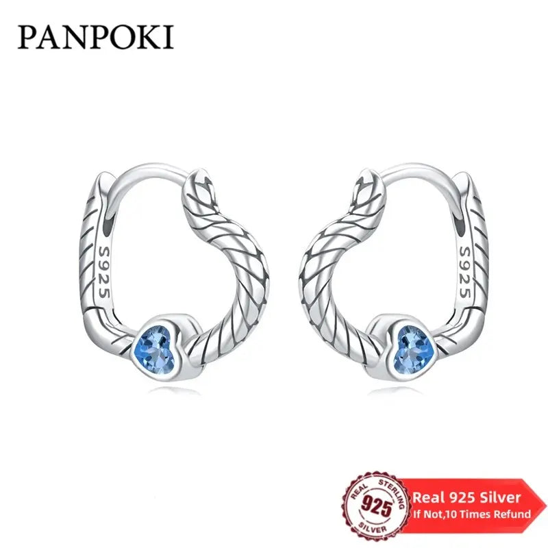 925 Silver Snake Bone Heart-shaped Hoop Earrings Inlaid Zircon for Women