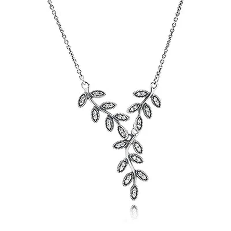 925 Silver Leaves Necklace for Women Charm Jewelry