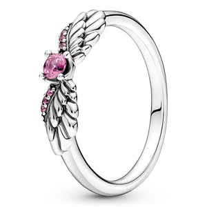 925 Silver Angel Wings Crystal Ring For Women Wedding Party Europe Jewelry