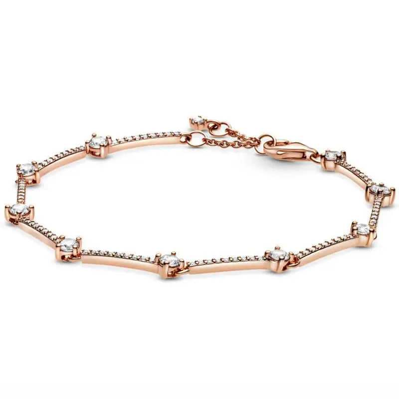 925 Sterling Silver Sparkling Pave Bar Crystal Bracelet Bangle