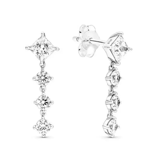 925 Silver Sparkling Stud Earrings For Women Wedding Gift
