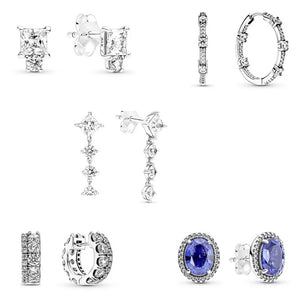 925 Silver Sparkling Stud Earrings For Women Wedding Gift