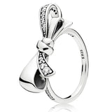 925 Silver Bow Crystal Ring Women Wedding Party Europe Jewelry