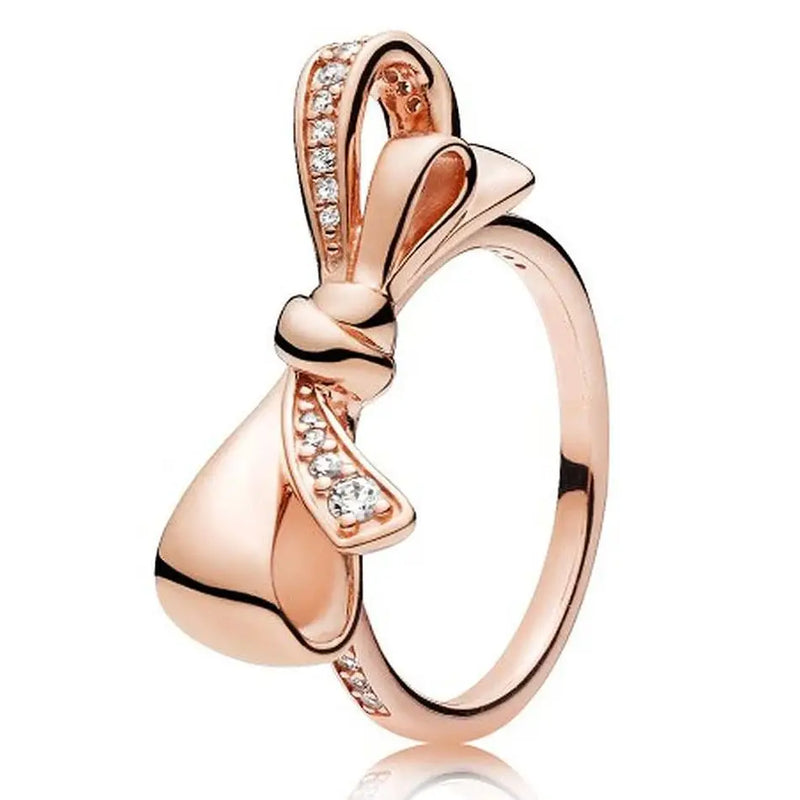 925 Silver Bow Crystal Ring Women Wedding Party Europe Jewelry