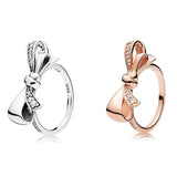 925 Silver Bow Crystal Ring Women Wedding Party Europe Jewelry