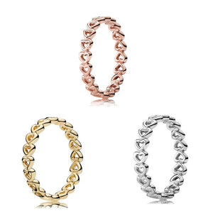 925 Silver Linked Love Heart Ring For Women Wedding Party Jewelry