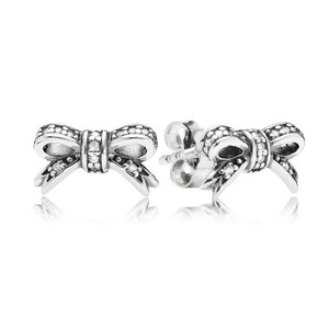 925 Silver Bow Stud Earrings Women Gift DIY Jewelry