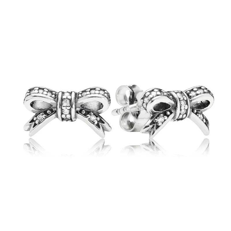 925 Silver Bow Stud Earrings Women Gift DIY Jewelry