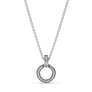 925 Silver Double Circle Pendant Necklace Women Bead Charm Gift DIY