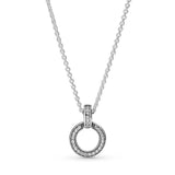 925 Silver Double Circle Pendant Necklace Women Bead Charm Gift DIY