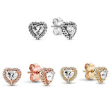 925 Silver Heart Crystal Stud Earrings Wedding Gift
