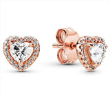925 Silver Heart Crystal Stud Earrings Wedding Gift
