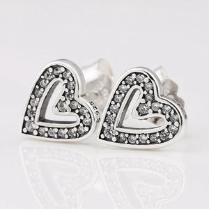 925 Silver Freehand Heart Stud Earrings Gift DIY Jewelry