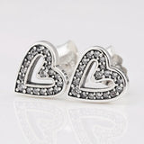 925 Silver Freehand Heart Stud Earrings Gift DIY Jewelry