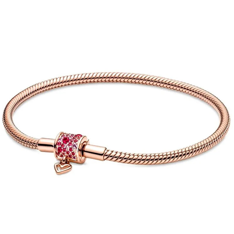 925 Silver Heart Snake Chain Bracelet Bangle DIY Jewelry