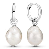 925 Silver Freshwater Pearl Hoop Earrings Wedding Gift