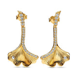 925 Sterling Silver Gingko Leaf Stud Earrings - Women's Gift