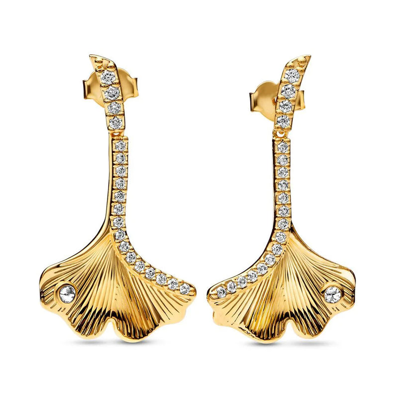 925 Silver Sparkling Gingko Leaf Stud Earrings Women Gift DIY Jewelry