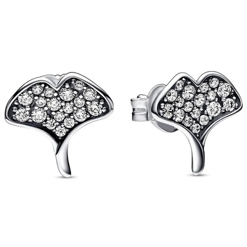 925 Silver Ginkgo Biloba Stud Earrings Gift DIY Jewelry