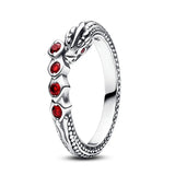 925 Silver Dragon Red Crystal Ring Women Gift Jewelry
