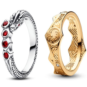 925 Silver Dragon Red Crystal Ring Women Gift Jewelry
