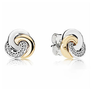 925 Silver Golden Circle Crystal Stud Earrings Wedding Jewelry