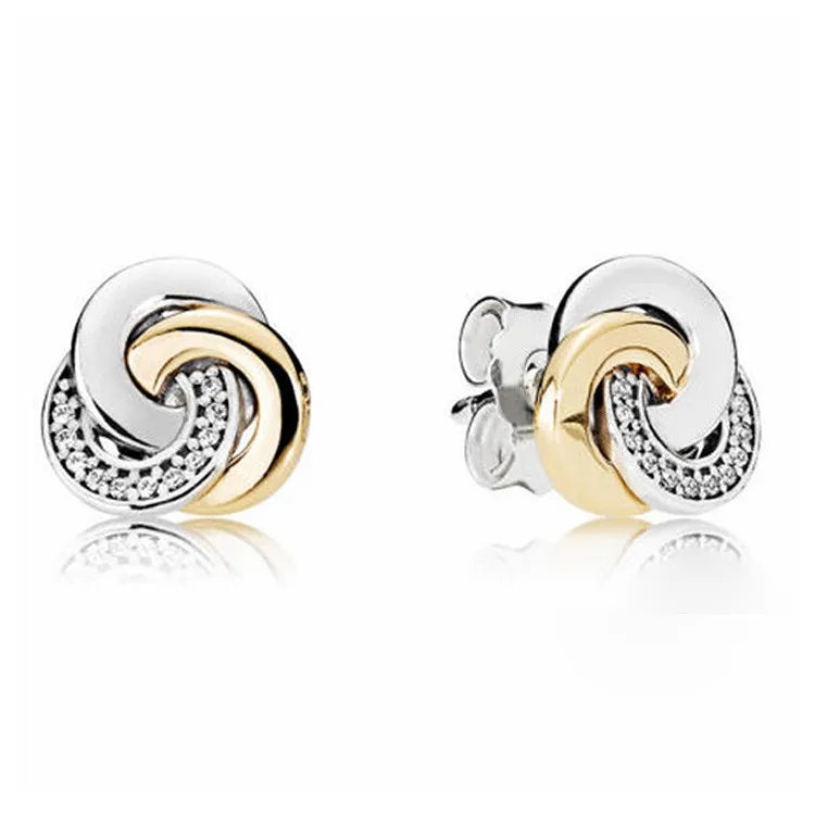 925 Silver Golden Crystal Stud Earrings for Women